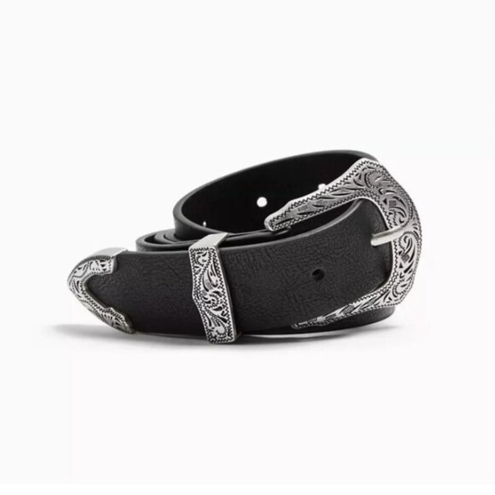 Topshop western buckle belt in sliver and black M-L